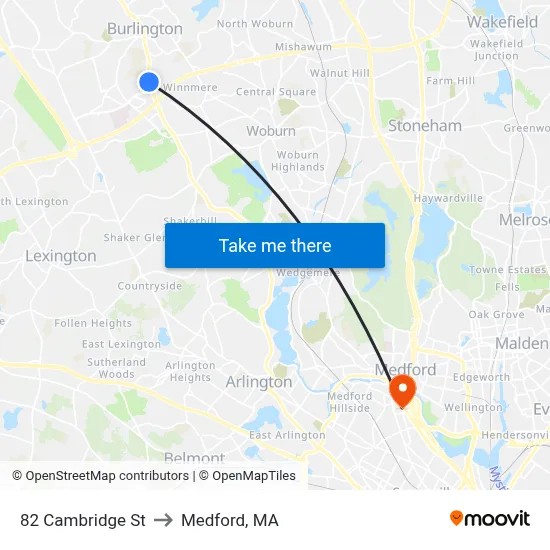 82 Cambridge St to Medford, MA map