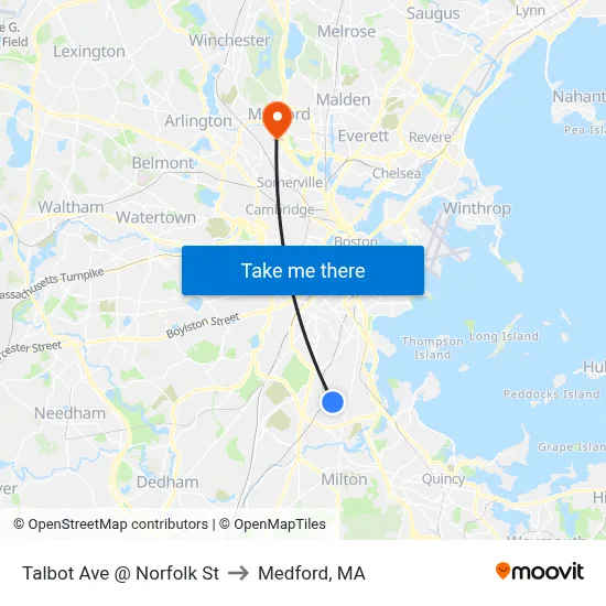 Talbot Ave @ Norfolk St to Medford, MA map