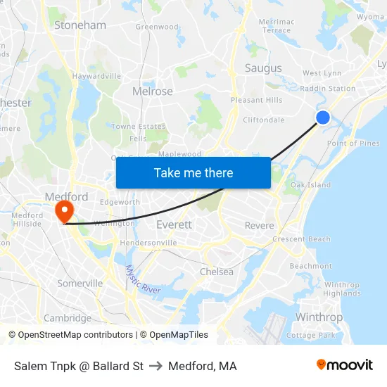 Salem Tnpk @ Ballard St to Medford, MA map