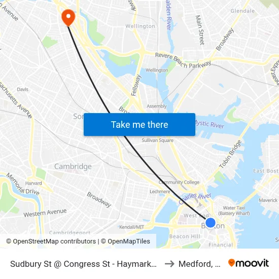Sudbury St @ Congress St - Haymarket Sta to Medford, MA map