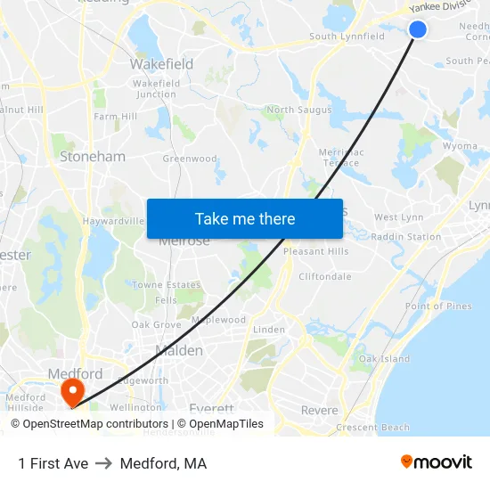 1 First Ave to Medford, MA map