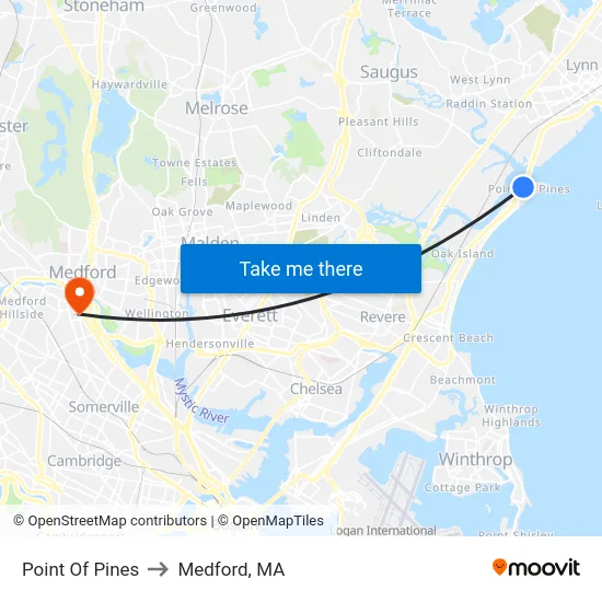 Point Of Pines to Medford, MA map