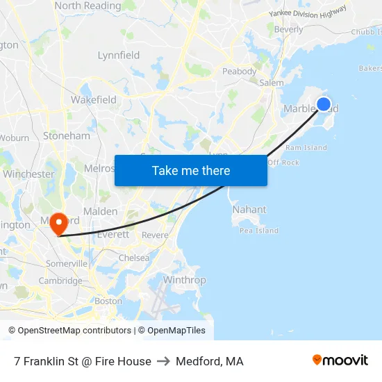 7 Franklin St @ Fire House to Medford, MA map