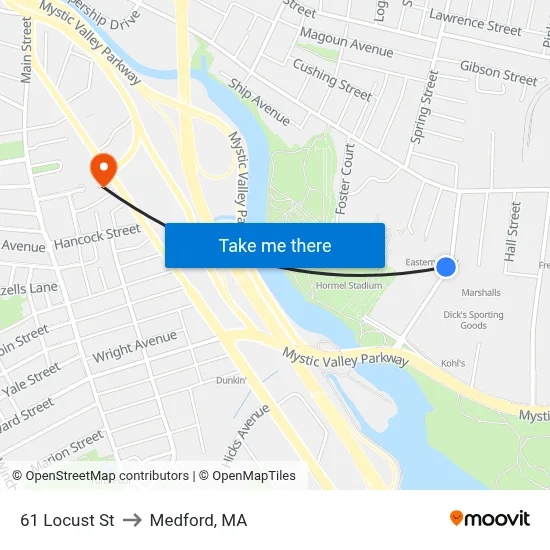 61 Locust St to Medford, MA map