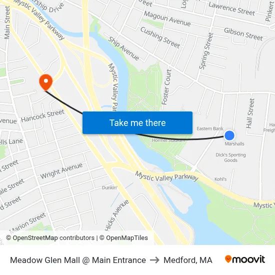 Meadow Glen Mall @ Main Entrance to Medford, MA map