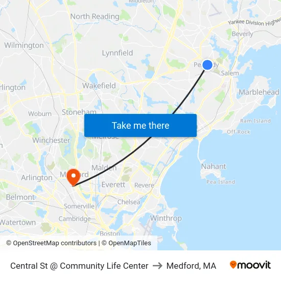 Central St @ Community Life Center to Medford, MA map
