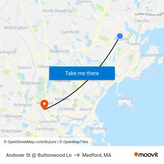 Andover St @ Buttonwood Ln to Medford, MA map