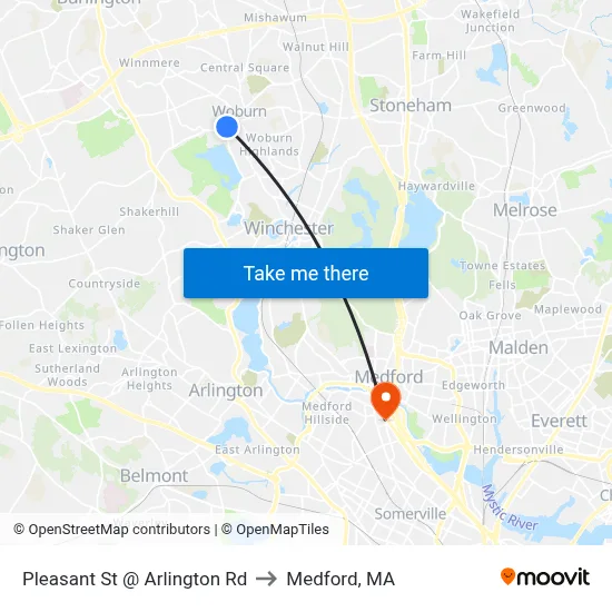 Pleasant St @ Arlington Rd to Medford, MA map