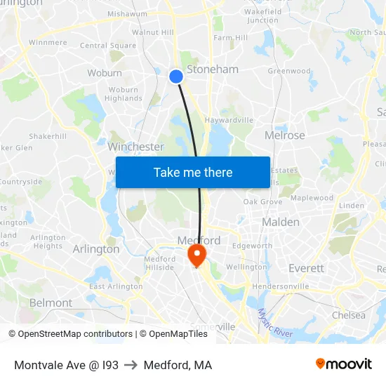 Montvale Ave @ I93 to Medford, MA map