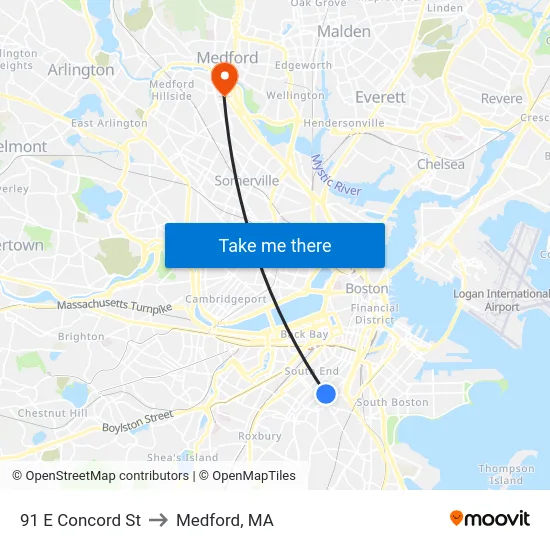 91 E Concord St to Medford, MA map