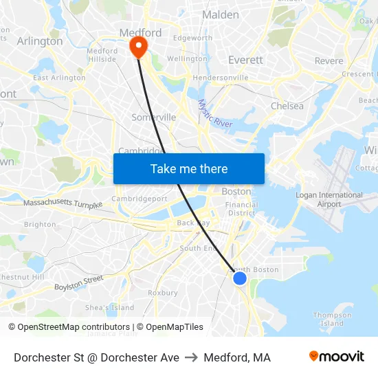Dorchester St @ Dorchester Ave to Medford, MA map