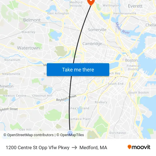 1200 Centre St Opp Vfw Pkwy to Medford, MA map