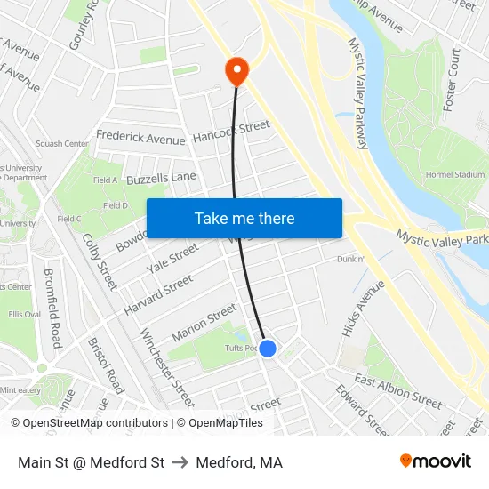 Main St @ Medford St to Medford, MA map