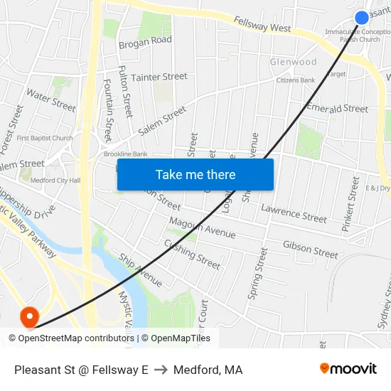 Pleasant St @ Fellsway E to Medford, MA map