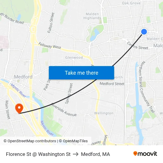 Florence St @ Washington St to Medford, MA map