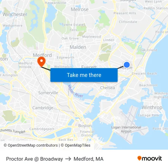 Proctor Ave @ Broadway to Medford, MA map