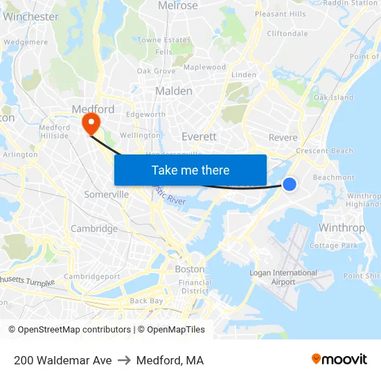 200 Waldemar Ave to Medford, MA map