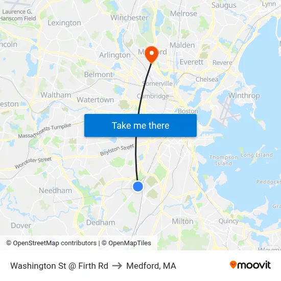 Washington St @ Firth Rd to Medford, MA map