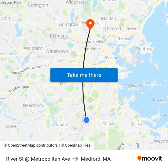 River St @ Metropolitan Ave to Medford, MA map
