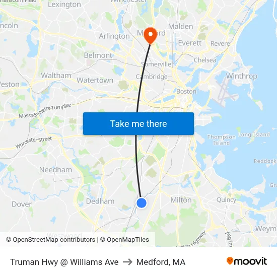 Truman Hwy @ Williams Ave to Medford, MA map