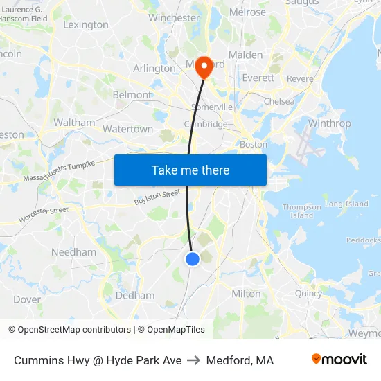 Cummins Hwy @ Hyde Park Ave to Medford, MA map