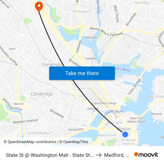 State St @ Washington Mall - State St Sta to Medford, MA map