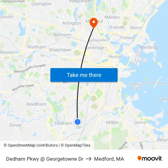 Dedham Pkwy @ Georgetowne Dr to Medford, MA map