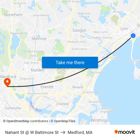 Nahant St @ W Baltimore St to Medford, MA map