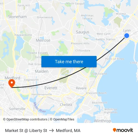 Market St @ Liberty St to Medford, MA map