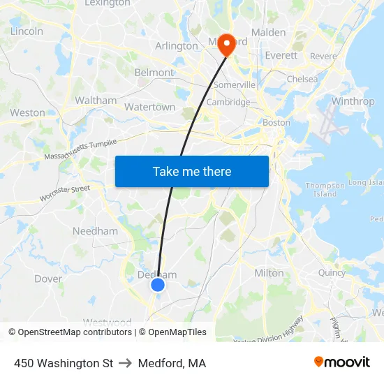 450 Washington St to Medford, MA map