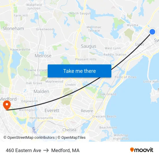 460 Eastern Ave to Medford, MA map