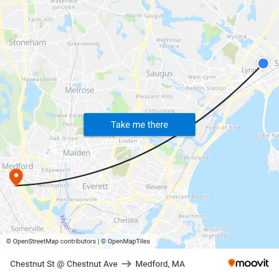 Chestnut St @ Chestnut Ave to Medford, MA map