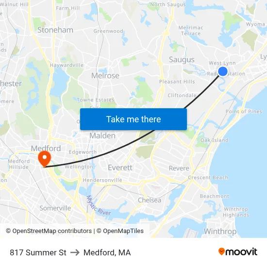 817 Summer St to Medford, MA map