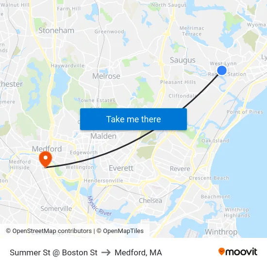 Summer St @ Boston St to Medford, MA map