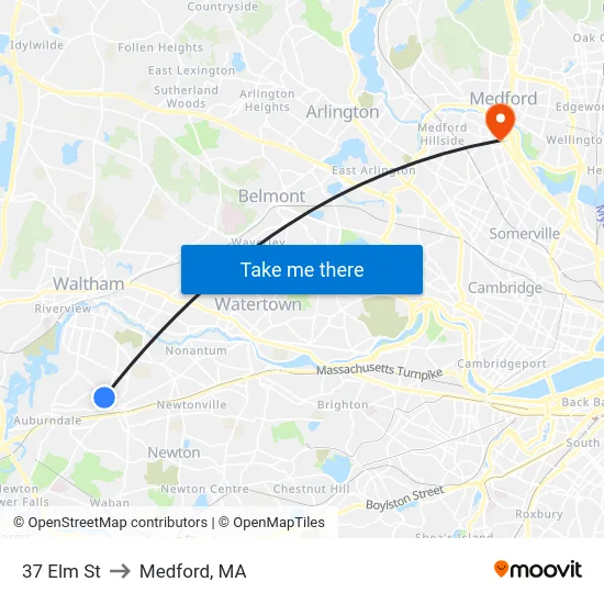 37 Elm St to Medford, MA map
