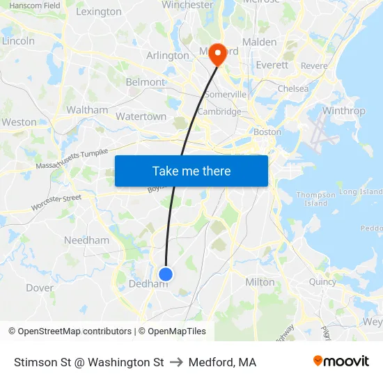Stimson St @ Washington St to Medford, MA map