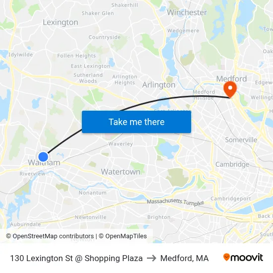130 Lexington St @ Shopping Plaza to Medford, MA map