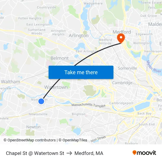 Chapel St @ Watertown St to Medford, MA map