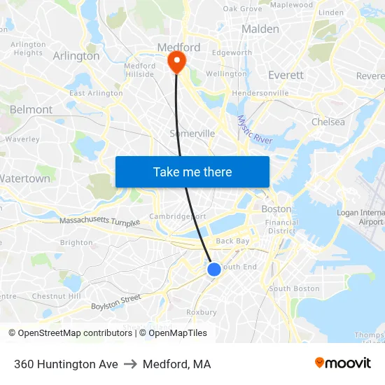360 Huntington Ave to Medford, MA map