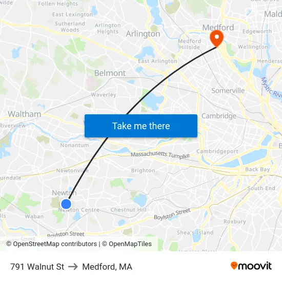 791 Walnut St to Medford, MA map