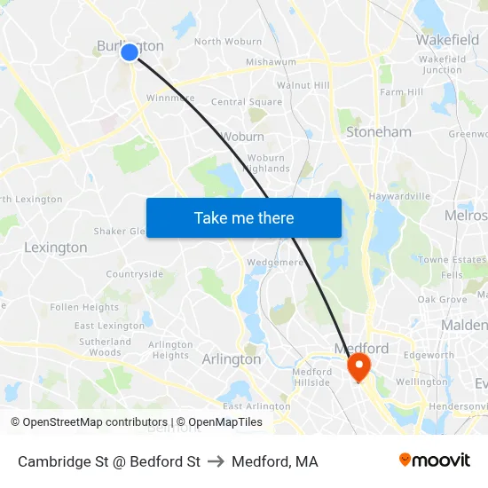Cambridge St @ Bedford St to Medford, MA map