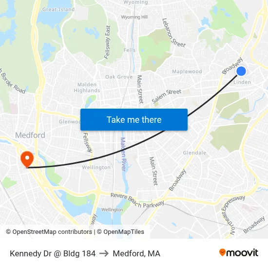 Kennedy Dr @ Bldg 184 to Medford, MA map
