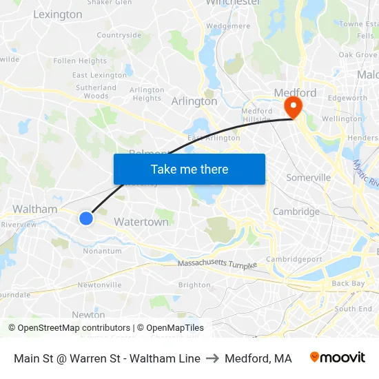 Main St @ Warren St - Waltham Line to Medford, MA map