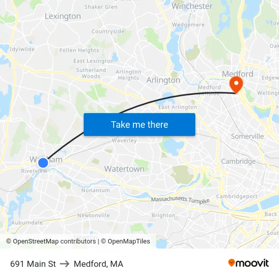 691 Main St to Medford, MA map