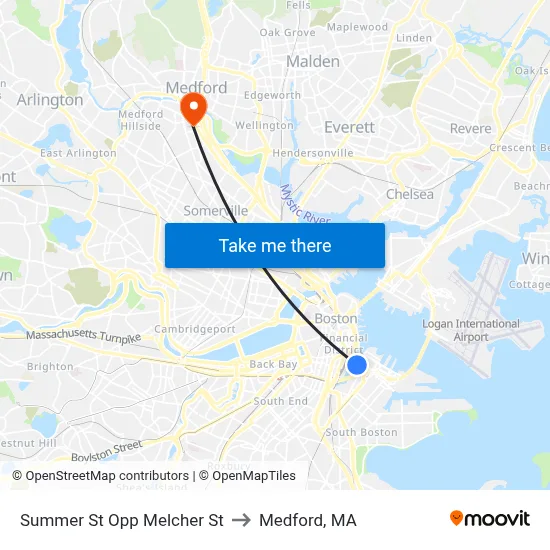 Summer St Opp Melcher St to Medford, MA map