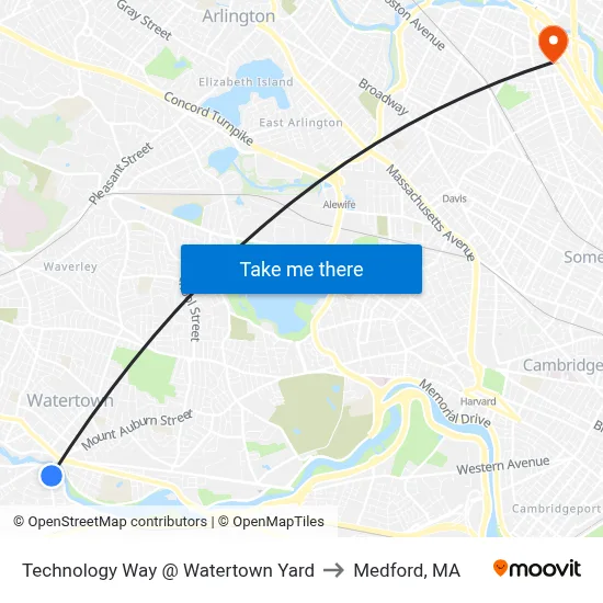 Technology Way @ Watertown Yard to Medford, MA map