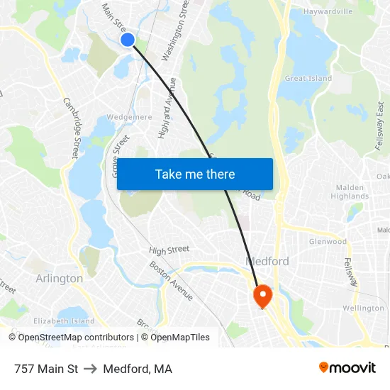 757 Main St to Medford, MA map