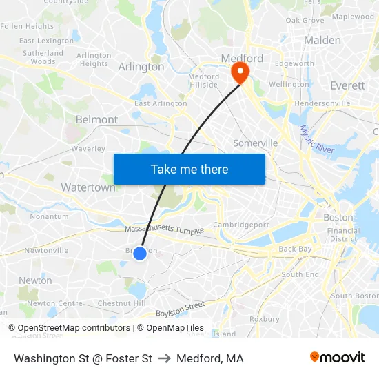 Washington St @ Foster St to Medford, MA map