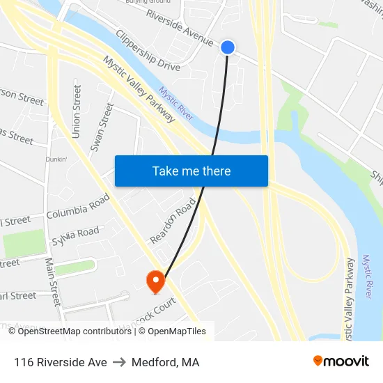 116 Riverside Ave to Medford, MA map