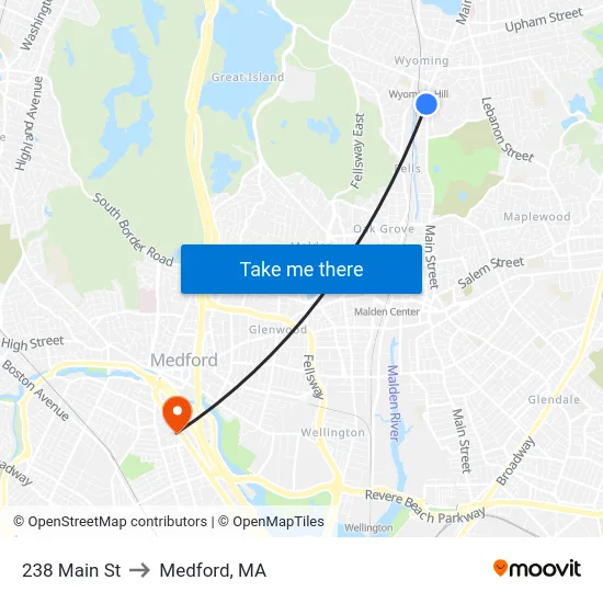 238 Main St to Medford, MA map